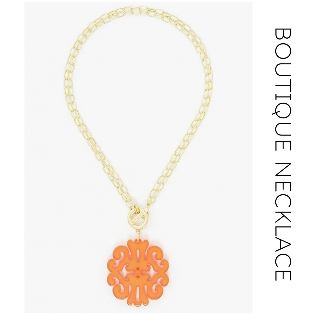 Statement Necklace | Scroll Acrylic Resin Pendant with Convertible Toggle Chain